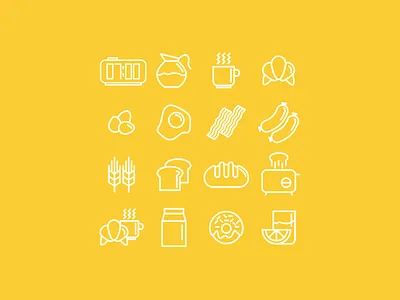 Good Morninig Icons bread breakfast doughnut egg flat food icon icons milk set stroke toast