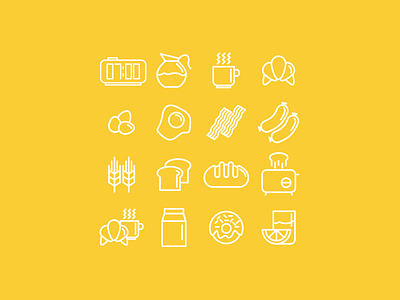 Good Morninig Icons bread breakfast doughnut egg flat food icon icons milk set stroke toast