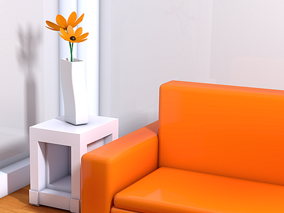 Room 3d c4d cinema 4d couch flower orange room white