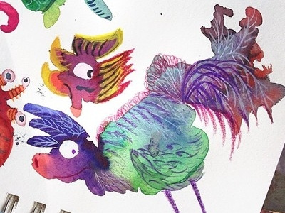 The first blobby critters illustration watercolor