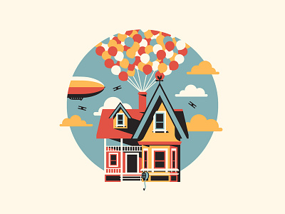 Paradise Falls balloons blimp clouds dan kuhlken dkng geometric house icon nathan goldman sky up vector