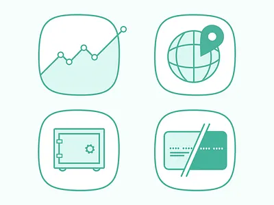 Line Icons bank card credit card debit card globe graph map safe