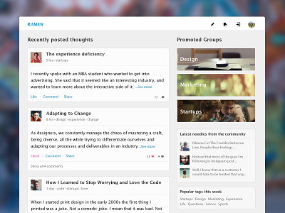 Ramenapp.Net V3 Prototype app application clean community feed flat mockup side project simple ui user experience website