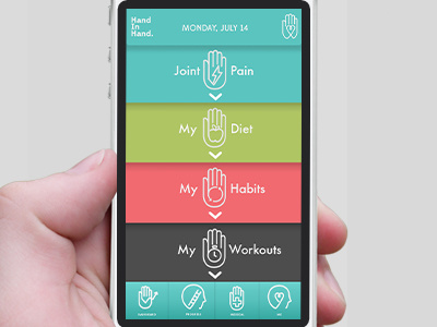 Hand In Hand - App for Tracking Arthritis Pain app design logo typography ui ux