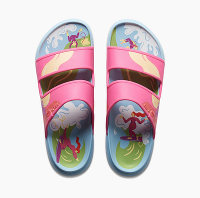 REEF sandal design - “The ocean loves all beach bodyboarding branding colorful colors design drawing feminist illustration ocean playful product product design queer reef sandal design sea surf surfing waves