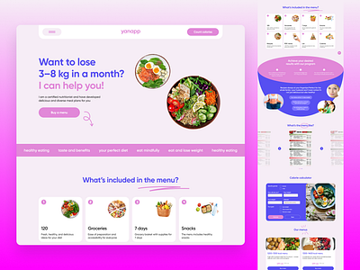 Yanapp - diet program landing page website calories carbs diet dietary fitness food and drink health health website healthcare healthcare product meals menu muscle nutrition ui design uiux web design website design weight loss workout