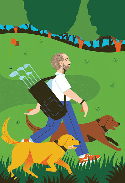 Mckellar Magazine - Dog Walking and Golfing animals colour design dogs editorial illustration golf illustration print