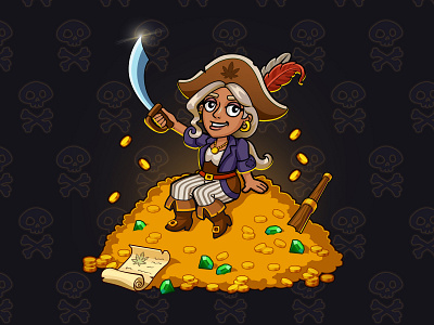 Sitting high artua character character design design female character game art game design gold illustration pirate sword