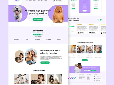 Pet Service Website UI design animalcare bookingplatform catgrooming cleanui doggrooming e commerceui interactive ui landingpageui minimaldesign modernui petadoption petcareui petgrooming petshopux petwebsite responsiveui servicewebsite user friendlydesign veterinaryui webdesign