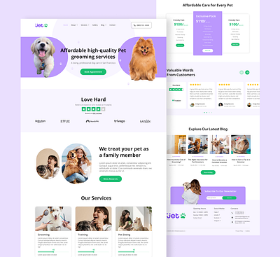 Pet Service Website UI design animalcare bookingplatform catgrooming cleanui doggrooming e commerceui interactive ui landingpageui minimaldesign modernui petadoption petcareui petgrooming petshopux petwebsite responsiveui servicewebsite user friendlydesign veterinaryui webdesign