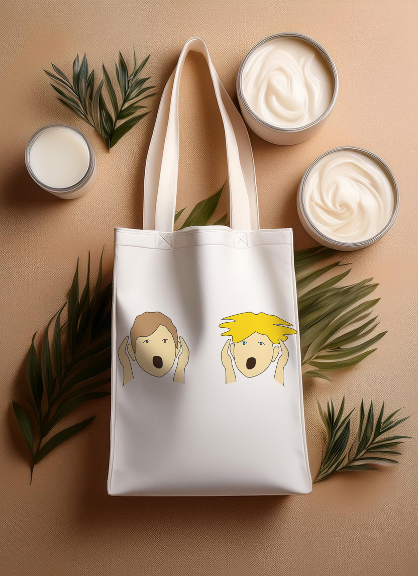 EXPRESSED, SURPRISED OR IMPRESSED design illustration logo tote bags