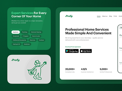 Home Service Company Website Design (Profy) clean figma hero hero section home services light mode live website profy reasons responsive design reviews services steps ui ui design uiux ux ux design web design why section