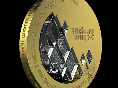 Olympic glass gold medal metal render sochi
