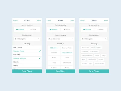 Filters categories discovery filters flat map road trip search travel ui ux