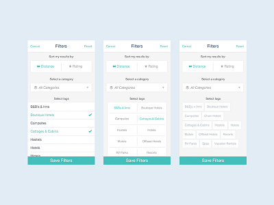 Filters categories discovery filters flat map road trip search travel ui ux