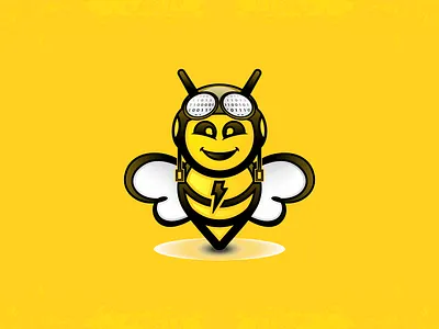 Hello ! bee binary cartoon character fast lighting logo pilot search