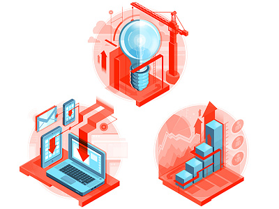 Giant Jet Marketing Illustrations construction editorial giant jet graph illustration infographic ipad iphone isometric laptop lightbulb marketing