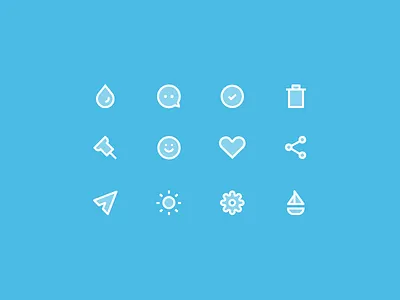 Some Icons boat check comment delete drop heart pin send settings share smiley sun