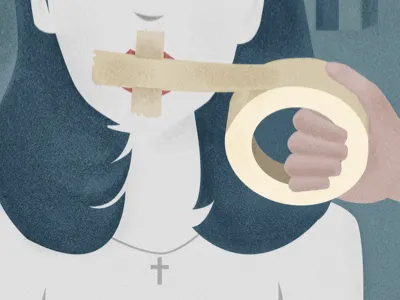 Silenced cross editorial illustration illustration religion woman