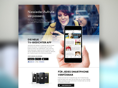 Landingpage TV-Gesichter App design landingpage