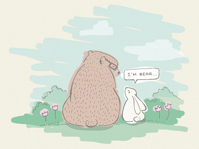 I'm Beary Happy You're Here bear colors graphic design illustration noise rabbit sketching texture