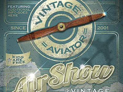Vintage Air Show Event Flyer Template distressed driver drop top gauges metal motor plane propeller retro show vintage flyer wings