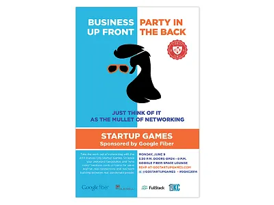 The Startup Games Promotional Poster blue mullet orange poster startups