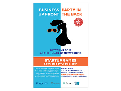 The Startup Games Promotional Poster blue mullet orange poster startups