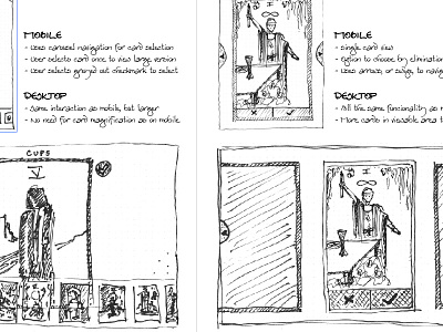 Tarot Interface Wireframe Sketches desktop interaction mobile sketch ui wireframe