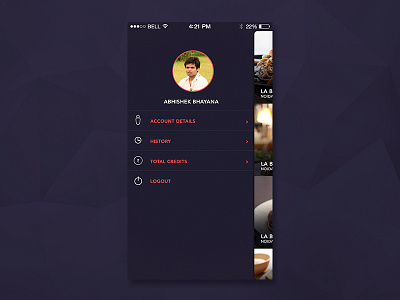 Profile Drawer drawer foodordering ios minimal restaurants sleek ui visualdesign