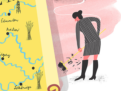 Sweeper broom business female map power suit stripes sweeping woman