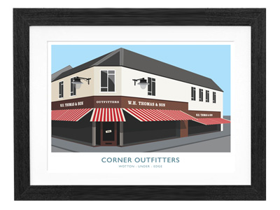 Corner shop illustration corner perspective shop stripes two point