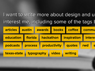Old personal site tag list black blog proxima nova tags text shadow yellow