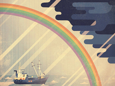 Boat Print boat cloud rainbow sea sunlight