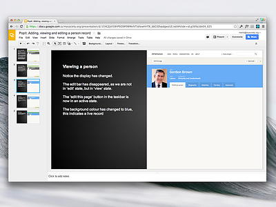Slideshow create data database delete edit entry person popit record save slideshow update