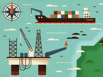 Oil Rig clouds compass crane editorial oil rig ocean flame map muti ship texture vector