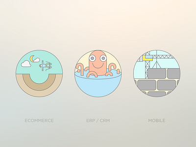 Flat Outline Icons For Development Services basket build crm development ecommerce erp flat icon set mobile octopus services skateboarding