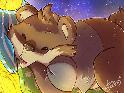 On the moon art bear character dream happiness illustration love moon night