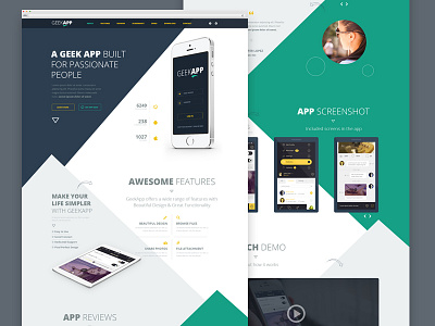 GeekApp - One Page App Landing PSD Template app app landing page app website ipad app mobile app psd template website