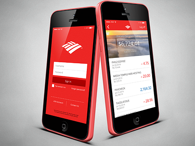 Bank of America Mobile App bank bofa iphone 5c login minimalist mobile money red ui ux