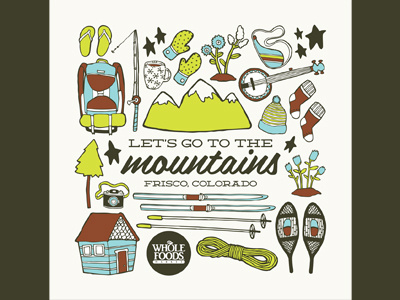 Whole Foods Custom Reusable Bag - Frisco Location drawing illustration mountains reusable bag