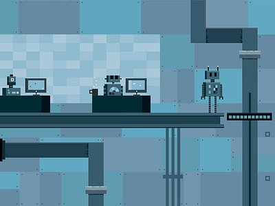 Robots! blue factory illustration neutral pipes robot scene video game