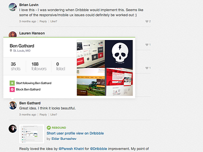 Pff card dribbbles hover popover profile ui web
