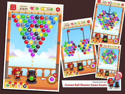 Cannon Ball Shooter Game Assets android assets bubble shooter cartoon character dog game ios pirate shooting sprite sheet vector