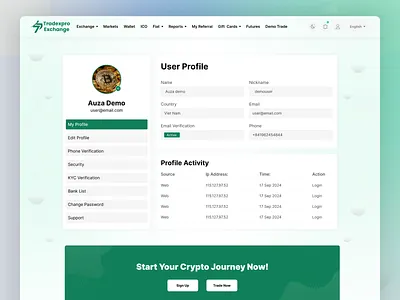 Tradexpro - Profile Page Ui Design app design cleanui daily ui 006 dashboardui design landing page minimaldesign mobile app portfolio profile card profile page profile screen profiles uiux user profile webapp webdesign