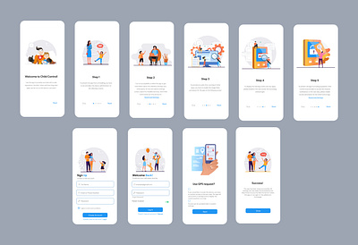 Child Control App -Redesigned UI android ui app onboarding graphic design interactive design mobile app design onboarding design uiux user experience user journey welcome screen