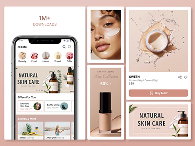 Bento grid highlight for an ecommerce app banner bento bentogrid branding cards cart category ecommerce fashion grid highlight marketplace mobile mobile app mockup offer skincare soothing sustainable web design