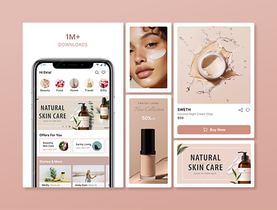 Bento grid highlight for an ecommerce app banner bento bentogrid branding cards cart category ecommerce fashion grid highlight marketplace mobile mobile app mockup offer skincare soothing sustainable web design