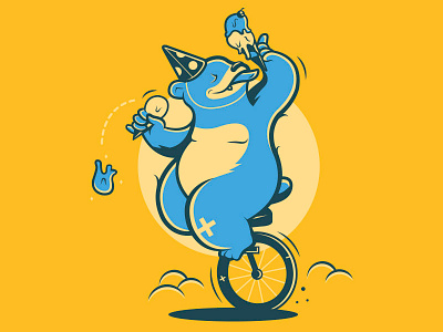 Cream Cyclin' bear birthday hat ice cream illustration success treat unicycle