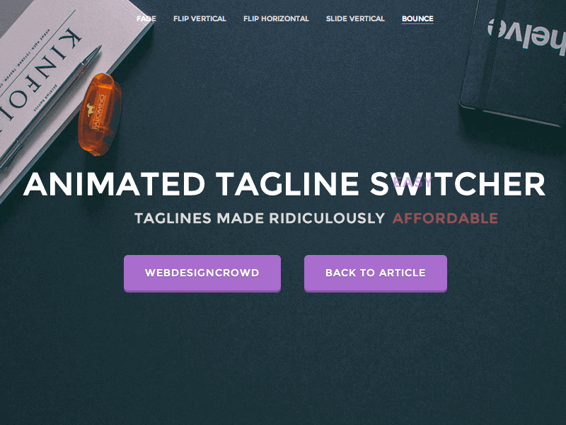 Animated Tagline Switcher animation css css3 freebie javascript jquery large image slogan tagline tutorial ui